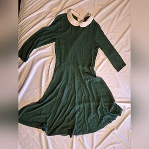 Modcloth Peter Pan Collar Ribbed Green Knit Sweater Dress